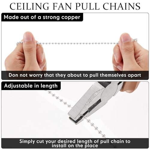 Image of Yaomiao 4 Pieces Ceiling Fan Pull Chain Vintage Hollow Fan Danglers Coppery Color Light Pull Extension 13 Inch Lamp Pulls Extender with Ball Connector Chain for Decoration(White)