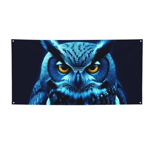 ブルーフクロウバナー 壁掛け パーソナライズ ラージパーティーバナーサイン グロメット付き パーティー背景 バナー 装飾背景 誕生日パーティー 結婚式 アウトドア 屋内 スモール