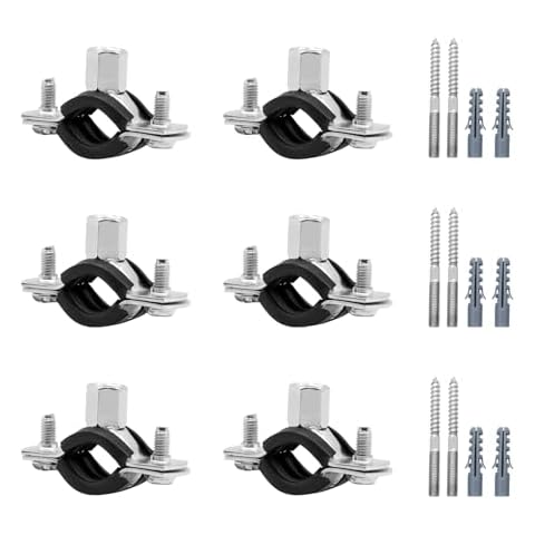 6 Pcs 0.6-0.7 Inch Split Ring Pipe Hanger, 15-19mm Heavy Duty Adjustable Pipe Bracket Clamp with Screw & Expansion Tube, Wall Ceiling Mount Combination Thread M8/M10 Metal Pipe Clamps Cover