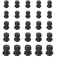 Kabelverschraubung Set IP68 Nylon Kabeldurchführung Wasserdicht 3-14 mm Kunststoff Einstellbar Kabeldurchführungen PG7/9/11/13.5/16 für Outdoor Garten Schaltkasten Abzweigkasten Schwarz 25 Stück