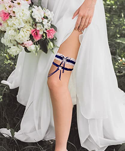 Rimobul 2 Pieces Wedding Garters Lace Bridal Garter Faux Pearls Garter For Bride With Toss Away (Royal Blue) #TOP5