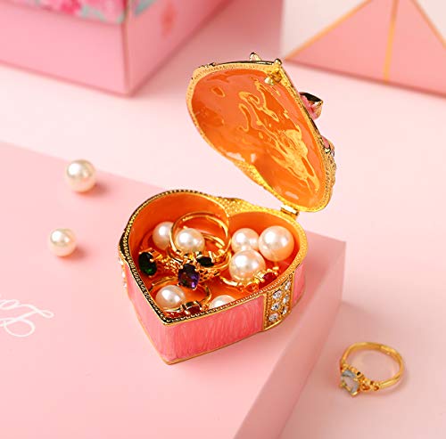 Furuida Love Heart Bow-Knot Pink Jewelry Trinket Box Hand-Painted Diamond Classic Ornaments Craft Gift For Birthday Thanksgiving Valentine's Day Christmas Mother's Day #TOP4