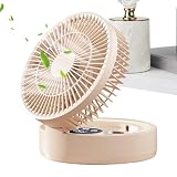 Veeteah Ventilatore Silenzioso Da Scrivania,Ventilatore Pieghevole Ricaricabile USB a 5 Velocità | Modello Da Tavolo Con Luce LED E Specchio Trucco, Timer Silenzioso,per Dormitorio Comodino Scuola