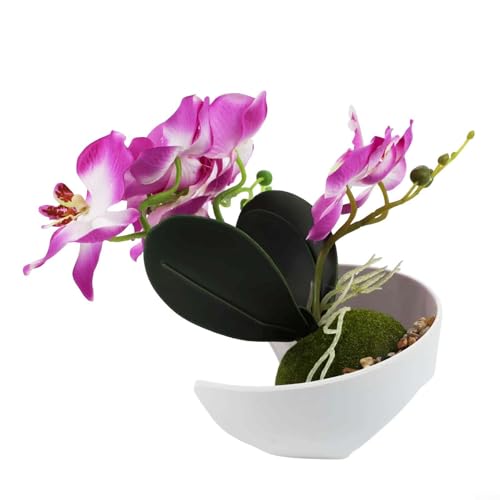 Alanmoship Orchidée papillon artificielle en pot, 27 cm de hauteur, matière plastique pour centre de table de mariage ou décoration de salon (violet)