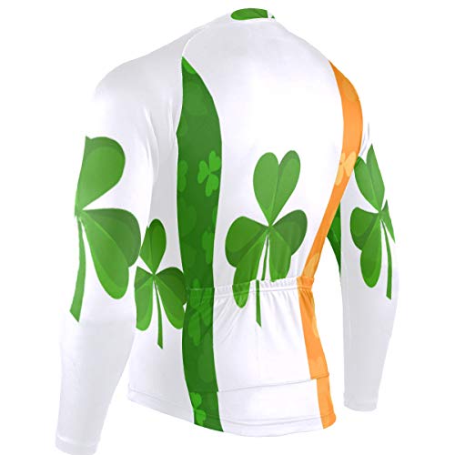 SLHFPX Irish Flag Clover Mens Cycling Jersey Coat Long Sleeve Outdoor Bike Skinsuits Outfit
