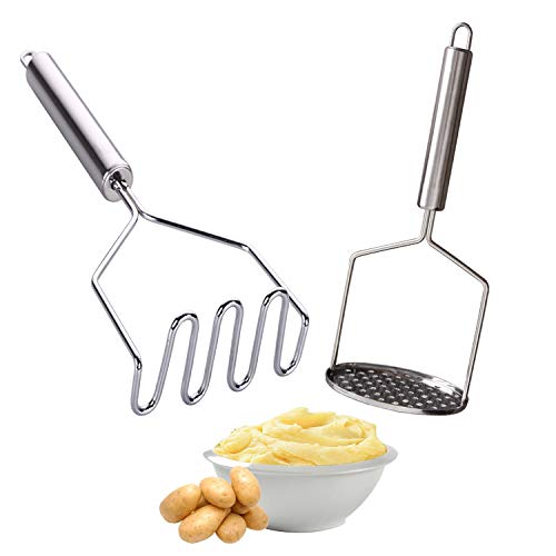 2 Pack Potato Mashers, Stainless Steel Hand Potato Ricer, Kitchen Mesh Wire Masher
