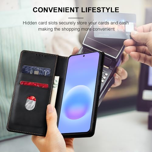 Image of Jasonyu Flip Wallet Case for Samsung Galaxy A57 5G,Leather Magnetic Folio Cover with Card Holder,Kickstand - TPU Shockproof Durable Protective Phone Case,Black