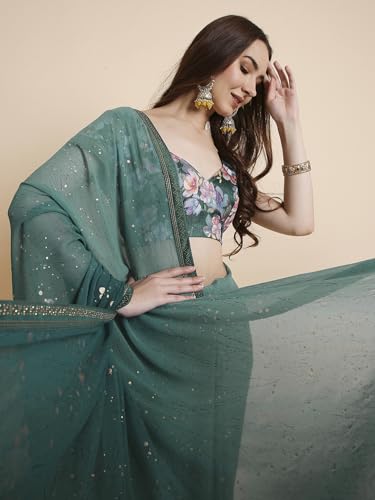 Image of RATAN Women's Georgette Tie-Dye Saree with Printed Blouse Piece