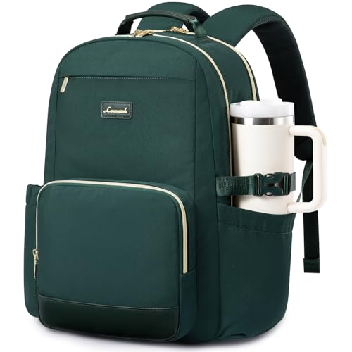 Image of LOVEVOOK Laptop Backpack for Women with Pouch Pocket for Large Capacity Cup,18 Inch Laptop Computer Bag Travel Backpack Purse,Waterproof Work Business Backpack College Teacher Bags,Dark Green