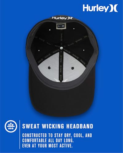 Image of Hurley Mens Baseball Cap - Moisture Wicking Curved Brim Flexfit Fitted Hats for Men with H2O-Dri Sweatband (Sizes: S-XL)
