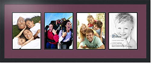 ArtToFrames Collage Photo Frame Double Mat with 4-8.5x11 Openings with Satin Black Frame and Ruby mat.