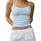 Djbdesi Women Striped Spaghetti Strap Cami Tops Y2k Aesthetic Tank Slim Fit Cropped Camisole Going Out Tops Vest (A1 Blue, S)