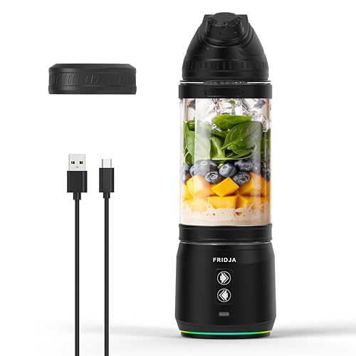 Fridja F500 Tragbarer Mixer – Premium USB-C wiederaufladbar, auslaufsicher & kompakt – BPA-frei, 6 gezackte Edelstahl-Klingen, 240W, 700 ml – Ideal für Smoothies, Proteinshakes, Reisen & Fitnessstudio