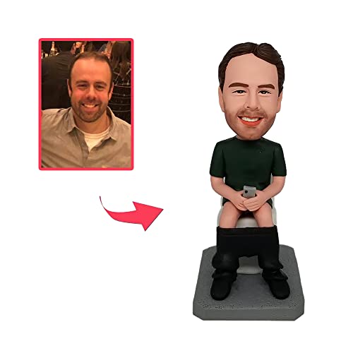 mydedor Custom Bobbleheads Figure,Brown-Hair Dad on The Toilet Fully Handmade Bobblehead, Best Custom Bobblehead for Men, Customized Gifts Based On Your Real Photos for Friend Coworker Family - Thumbnail 2