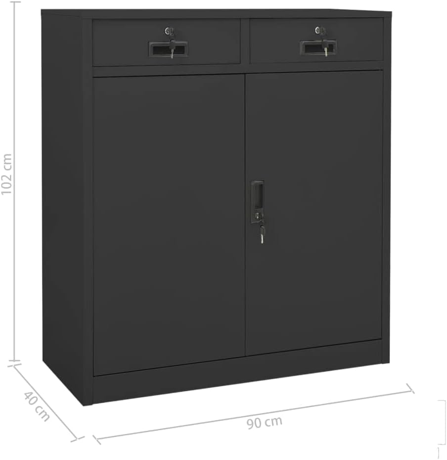 Anthracite Steel Office Cabinet Medium Size with Locks, Wall Mounted Storage Cabinet for File Organization, Adjustable Shelves, Durable Metal Locker for Office Storage
