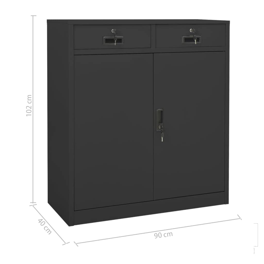 Armario de oficina antracita de acero 90 x 40 x 102 cm con cajón, taquilla, compartimento ajustable, espacio de almacenamiento y cerradura para oficina, salón, pasillo y dormitorio