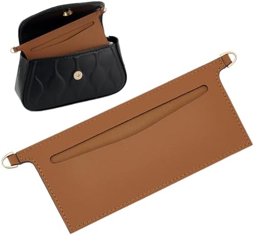 WADORN PU Leather Microfibre Purse Insert Organizer Conversion, 3.14x 6.5 Inch Fiber Leather Bag Organizer Inserts with Metal D Rings for LV Sarah bag Rectangle Handbag Wallet Organizer Inserts, Camel