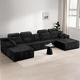 HOMRELEXA 141’’ Cloud Sectional Couch with High Backrest, Convertible U-Shaped Modular Sectional Sofa with Deep Seat, Soft Corduroy Upholstery, Boneless Couches Comfortable for Living Room