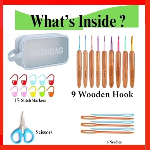 Image of Crochet Kit with Soft Grip Handles - Full Crochet Hook Set for Beginners & Yarn Lovers - Ergonomic Crochet Tools for DIY Craft & Gifting (Wooden Multicolor Hook)