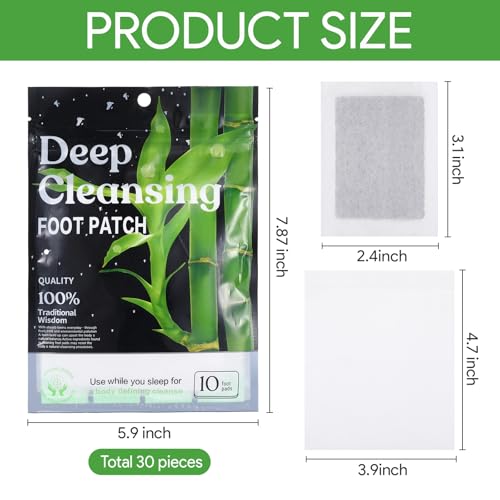 30PCS Deep Cleansing Foot Pads, Ginger Bamboo Vinegar Foot Pads, Natural Cleansing Powder Patches Formula for Sleep, Japanese Patches with Stress Relief, Improve Sleep, Soft Feet Care Solution