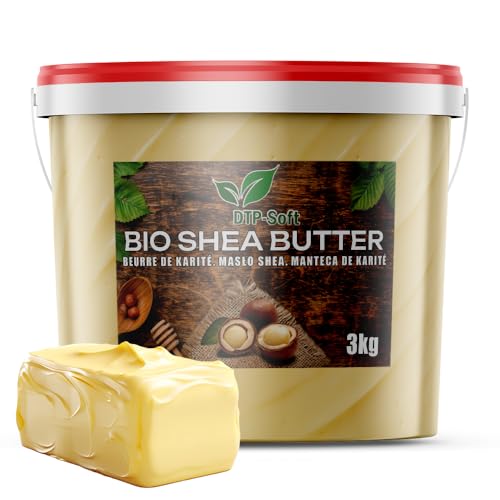 Manteca de karité sin refinar, cubo orgánico premium – amasado a mano vegano TOP (3 kg)