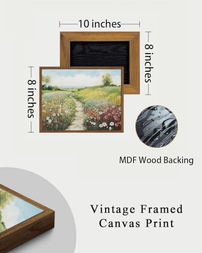 Image of KISSFOX Framed Wall Art Vintage Wall Decor Wildflower Canvas Art Landscape Pictures Floral Paintings Spring Countryside Artwork Farmhouse Prints For Bedroom Kitchen Living Room