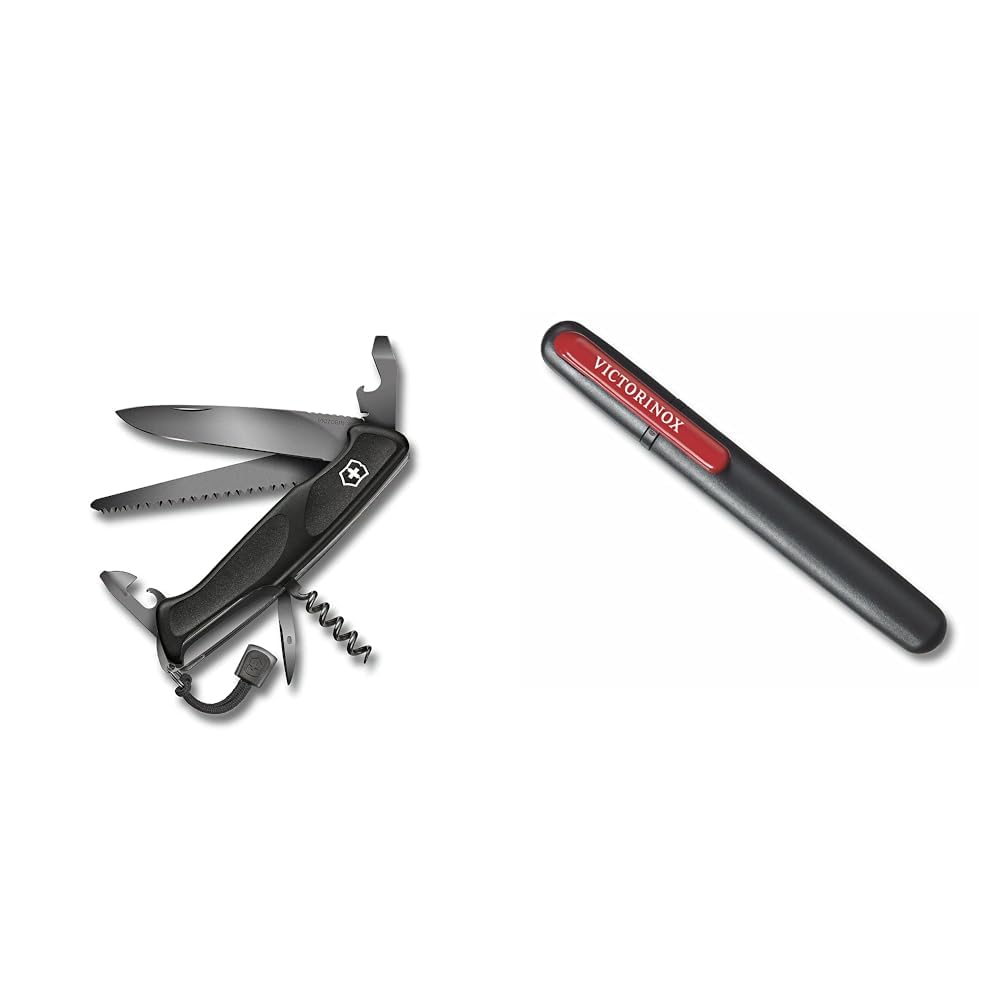 Victorinox Taschenmesser Ranger Grip 55 Onyx Black (12 Funktionen, Festellklinge, Holzsäge), schwarz & Victorinox Dual-Messerschärfer, schwarz