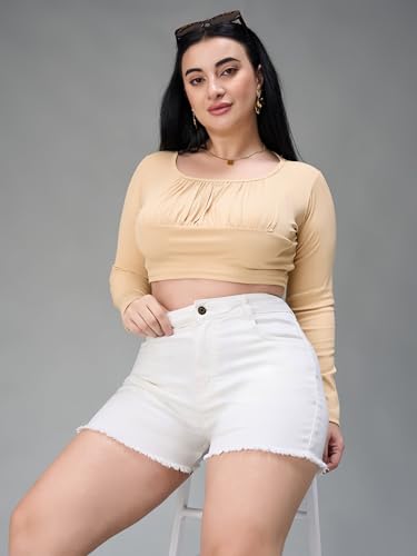 Image of Miss Chase A+ Women's Regular High Rise Mild Distress Regular Denim Skorts