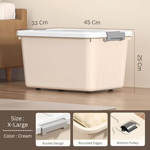 Image of HoopVool Multipurpose Plastic Storage Container Box - Sturdy and Versatile Home Organizer, Available in Multiple Size. (CREAM, X-LARGE - 18 X 12.5 X 9.5 INCH, PACK OF - 3)