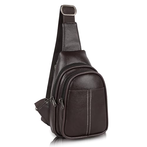 Image of Half Moon Vintage Crossbody Sling Bag for Men Slim Vegan Leather Chest Bag for Men Women Small Shoulder Side Bag Water-resistant Mobile Passport Bag Travel Office (Vintage Brown)