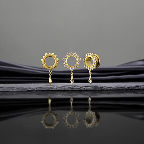 KUBOOZ Gemmed Flower Drop Eyelets Gold Plated Stainless Steel Flare Screw Back Ear Tunnels Plugs Gauges.3