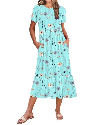 Image of Zeagoo Women Summer Midi A Line Dress Short Sleeve Casual Flowy Tiered Beach Long Sundress with Pockets 2026 Vacation Travel