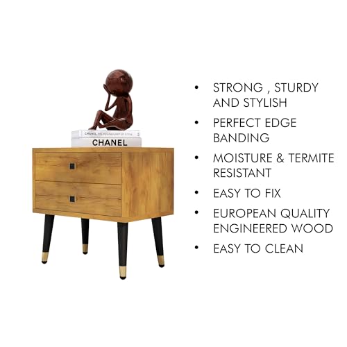 Image of Bed Side Table with 2 Drawer, Nightstand, Metal Legs, Bedside Table for Bedrooms, Sofa Side for Living Room Furniture (Giant Wood)