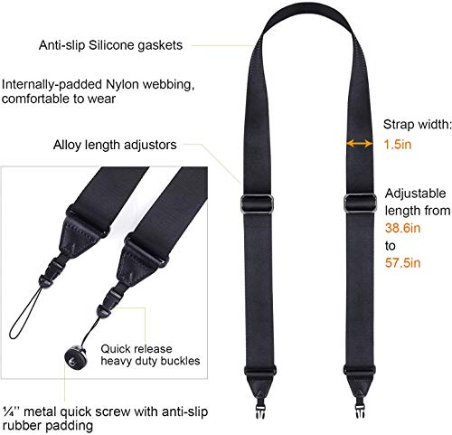 Camera Straps for Photographers Camera Neck Shoulder Strap with Quick Release, Adjustable Camera Sling Strap for Nikon Canon Sony Fuji Panasonic Olympus Pentax Any DSLR Camera, Black
