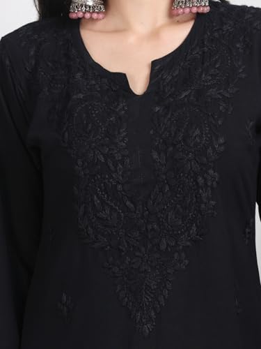 Image of Women's Luxe Lucknowi Chikankari Hand Embroidered Rayon Dyed Kurti Palazzo Dupatta Set - Designer Ethnic Wear for Wedding, Festive & Party Occasions