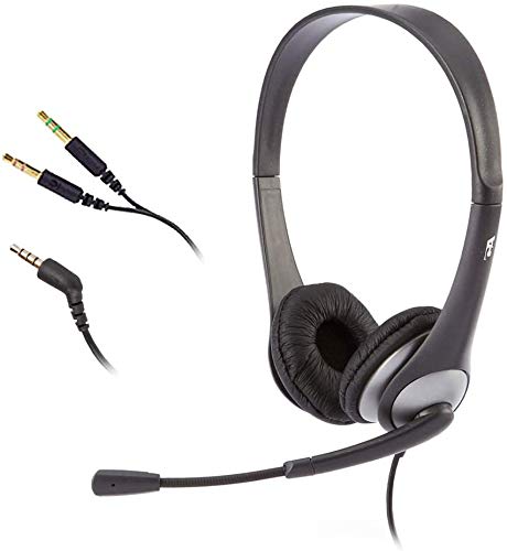 Cyber Acoustics Stereo Headset, 3.5mm Stereo & Y-Adapter for Separate Headphone & Mic Connection, K12 School Classroom and Education (AC-204)