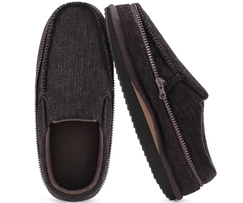 KuaiLu Mens Memory Foam Moccasin Slippers Arch Support Cozy Fuzzy Fur Lined Warm Bedroom House Shoes Winter Comfy Closed Back Loafer Indoor Hard Sole Orthopedic Plantar Fasciitis Dark Brown Size 13