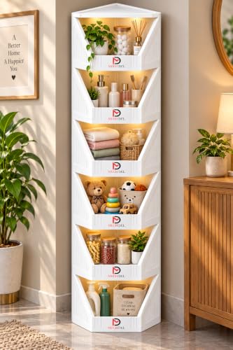Image of mechdel Cupboard Rack for Clothes Plastic Cabinet for Storages Foldable Wardrobe for Clothes Plastic Cloth Rack for Storages Clothe Storage (Corner Cupboard Rack-1 Door -White, 6PCS)