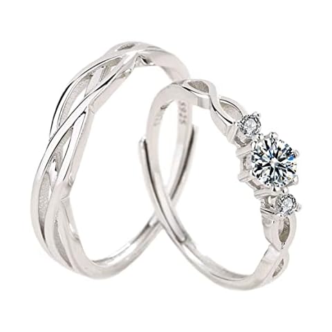 Cathay Select Sterling Silver Couple Zircon Diamond Rings Set Cover
