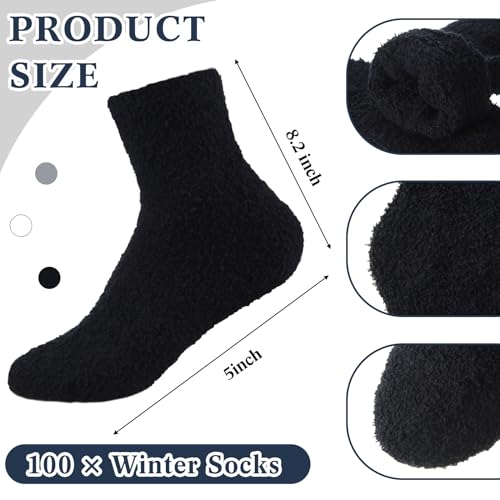 Cuffbow 100 Pairs Bulk Fuzzy Socks for Men Women Warm Soft Slipper Fluffy Cozy Socks Bulk Winter Christmas Gifts for Homeless2