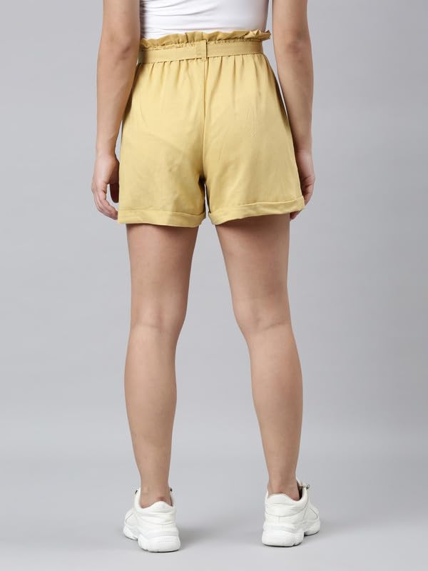 Image of GO COLORS Women Solid High Rise Relaxed Fit Linen Shorts