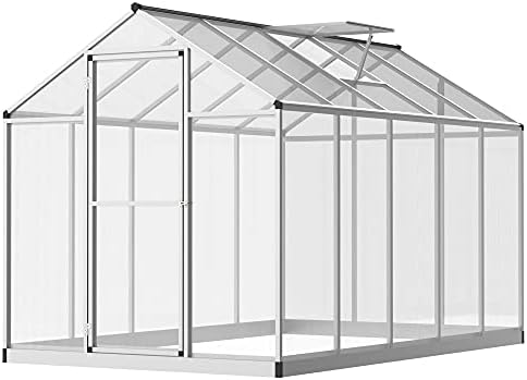 Outsunny 6x10ft Clear Polycarbonate Greenhouse Aluminium Frame Large Walk-In Garden Plants Grow