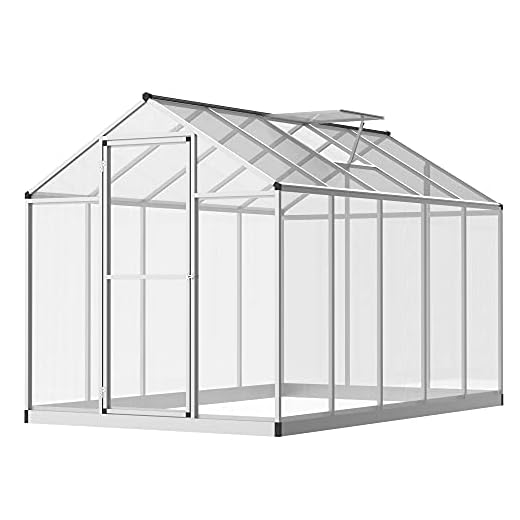 Outsunny 10' L x 6' W Outdoor Walk-in Garden Greenhouse with Roof Vent for Ventilation & Rain Gutter for Water Collection