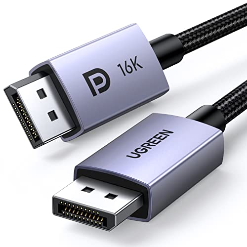 UGREEN Cable DisplayPort 2.1 16K 80Gbps, Cable DP con Certificación VESA Soporte 16K@30Hz, 8K@60Hz, 4K@240Hz HDR, HDCP, Compatible con Laptop/PC con HDTV, Proyectores, HTC, Pantallas, Proyectores 2M