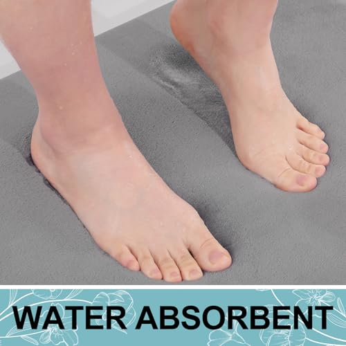 Image of Smiry Memory Foam Bath Mat 47x24, Extra Soft and Absorbent Bathroom Mats, Non Slip Washable Carpet for Floor, Shower and Tub, Grey