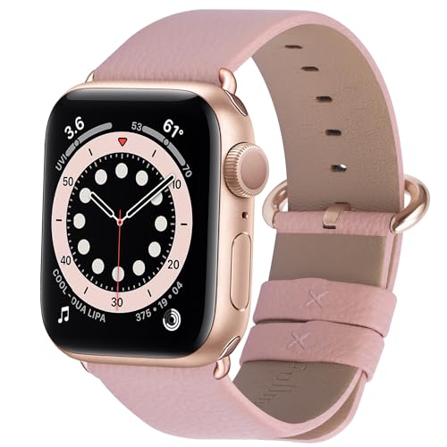 Fullmosa Leather Bands Compatible with Apple Watch Band 42mm 41mm 40mm 38mm for Women Men, Top Grain Genuine Leather Strap for iWatch Series 11/10/9/8/7/6/5/4/3/2/1,SE3/2/1, Peach/Rose Pink