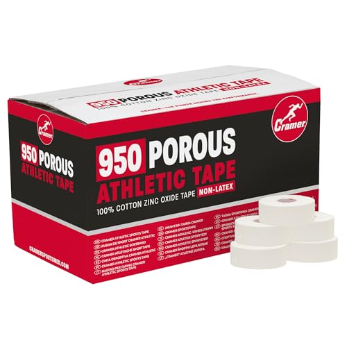 Cramer 950 Premium White Porous Athletic Tape 1 x 15 Yards Strong Adhesive Sports Tape Easy Tear Breathable Cotton Latex-Free Bulk Case of 48 Rolls for Ankle Wrist & Injury Taping