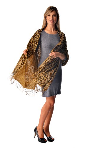 Cashmere Boutique: Leopard Print Cashmere Wrap Stole Hand Printed (Color: Leopard Print, Size: 28