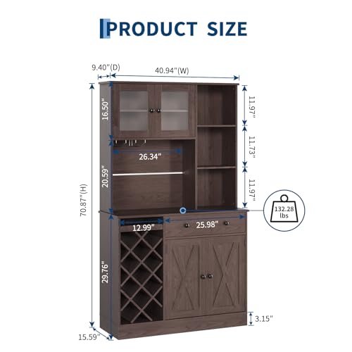 Tall Storage Cabinet with Doors and Shelves, Kitchen Pantry Cabinet, Wine Coffee Bar Cabinet with Storage Hutch, Freestanding Kitchen Storage Cabinet, Home Bar Pantry Cabinet with Acrylic Double Doors — view 2