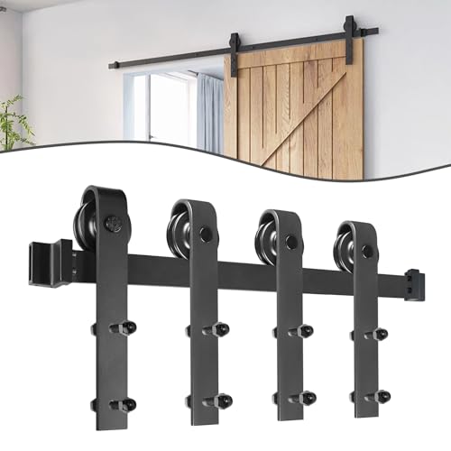 FIVMEN Kit complet de ferrures de porte coulissante - 366 cm - Avec rail pour système de porte coulissante - Noir